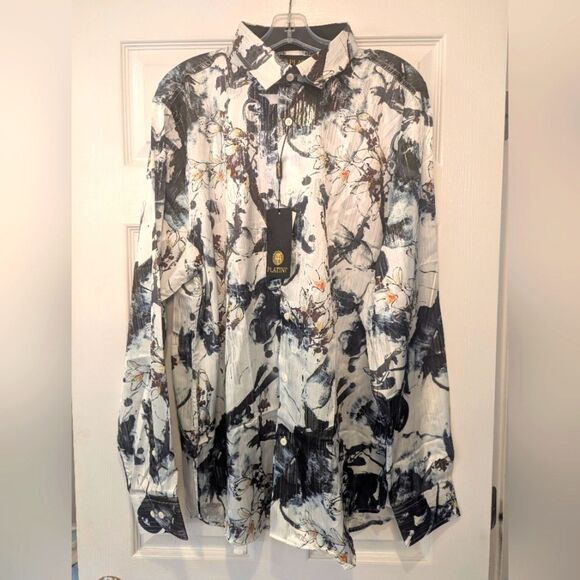 NWT Platini Long Sleeve Button Down Dress Party Men's Abstract Print Shirt 3XL - Picture 1 of 9
